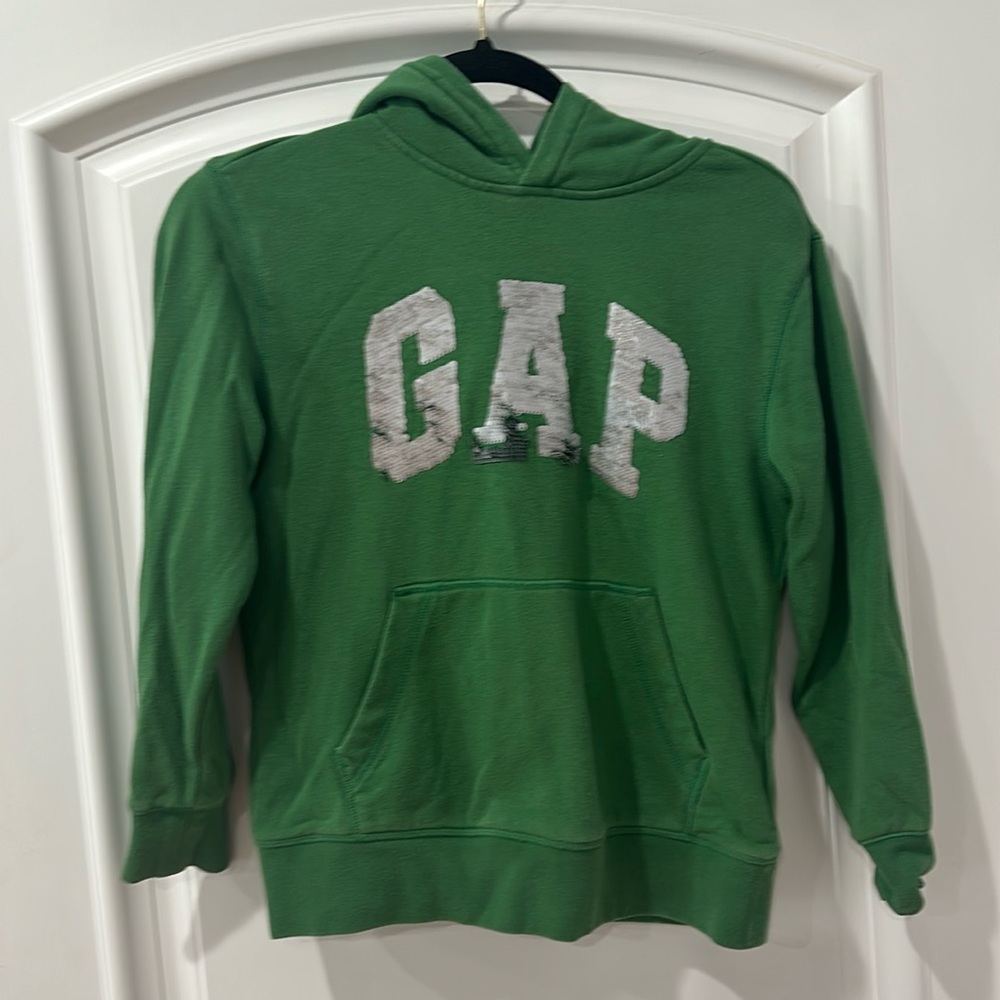 Gap kids sequined GAP LOGO IN FRONT green hoodie size M